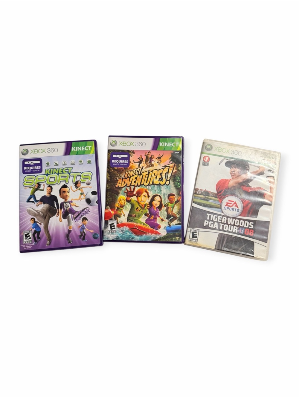 Xbox 360 Game Lot 3 Kinect Sports Adventures Tiger Woods PGA Tour 08 CIB